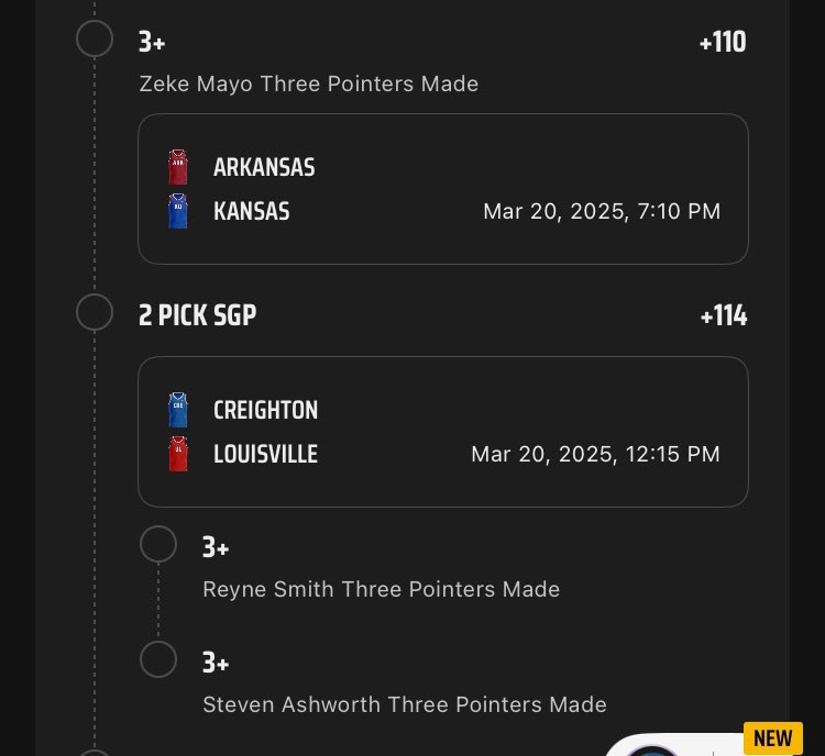Fergsbets's tweet photo. First bet placed for the tourney is an 8 leg 3 pointer parlay #MarchMadness #weredue @PIOTBpicks https://t.co/ebAi1E9UaN