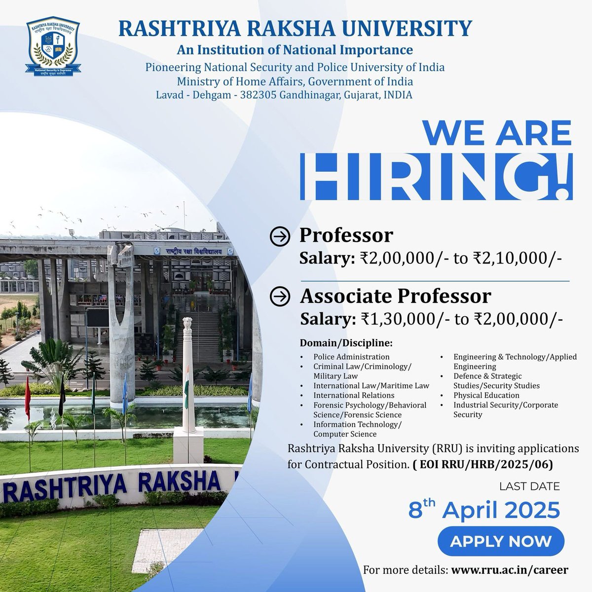 ForensicHawk's tweet photo. 🚨Job Alert🚨
Raksha Shakti University is Hiring!
Hiring for the positions of Professor and Associate Professor across multiple disciplines.
#digitalforensic #hawkeyeforensic #forensic #computerforensic #computerscience #jobalert https://t.co/YT5SgHIA0b