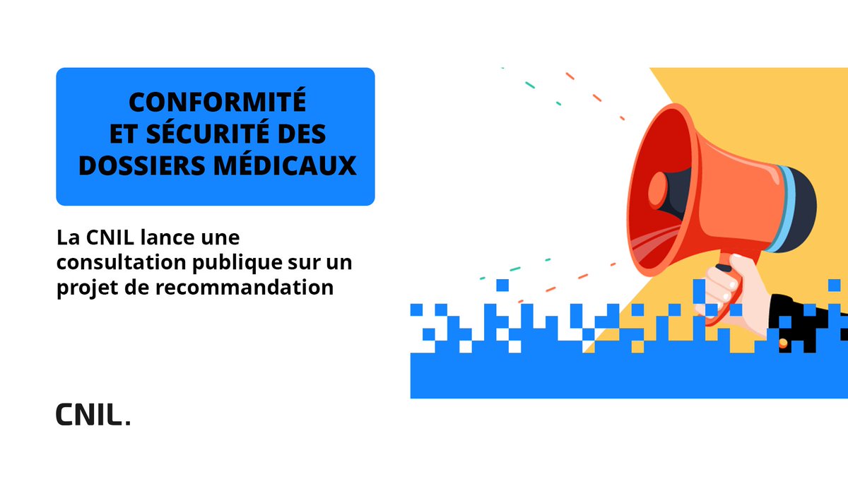 CNIL's tweet photo. La CNIL soumet à consultation publique un projet de recommandation pour la conformité et la sécurité du dossier patient informatisé (DPI), élaboré à la suite de contrôles et de mises en demeure de plusieurs établissements de santé 👉https://t.co/sElPQ2Ytb1
📅 Jusqu’au 16 mai 2025 https://t.co/mSHHJdyE7l