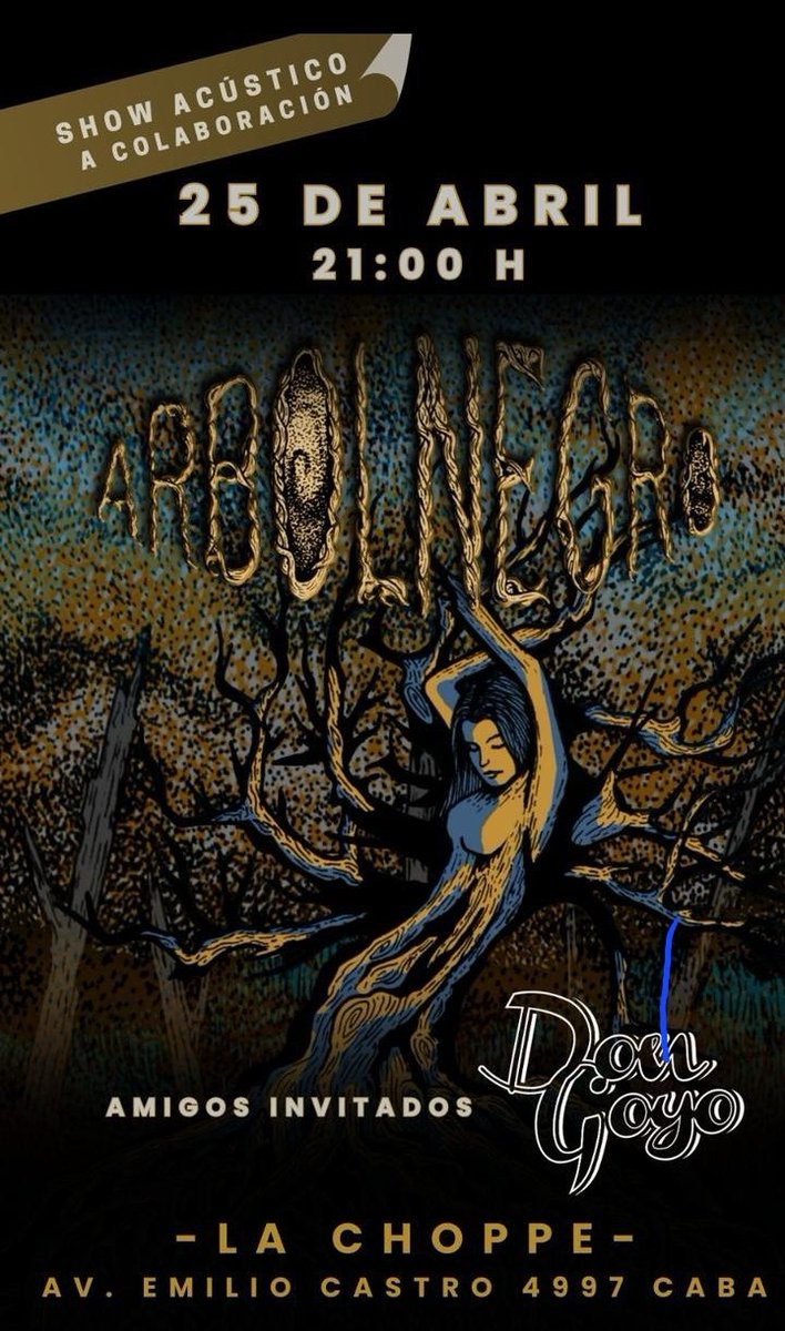 Nos desenchufamos!
El viernes 25 de abril 21hs ACUSTICO junto a nuestros amigos de Arbol Negro nos vemos en La ChoppeCastro Av Emilio Castro 4997 (CABA) vení a tomar algo y ver un show distinto! 
🎫 Show a colaboración