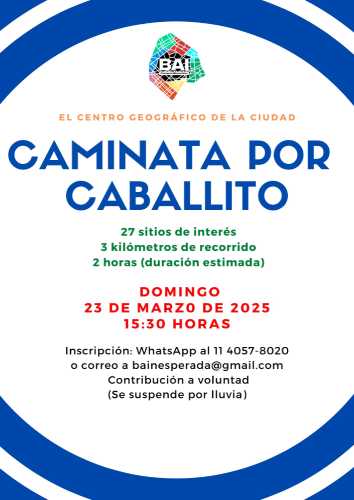 Este domingo 23/03 haré un paseo x el barrio de Caballito
Si pensás "paso x ahí cada día" o "ya conozco el barrio  xq vivo ahí" o "ya recorrí el Barrio Inglés" o  algo x el estilo, te asombrará saber  cuántos rincones, historias y curiosidades del barrio aún quedan x  conocer