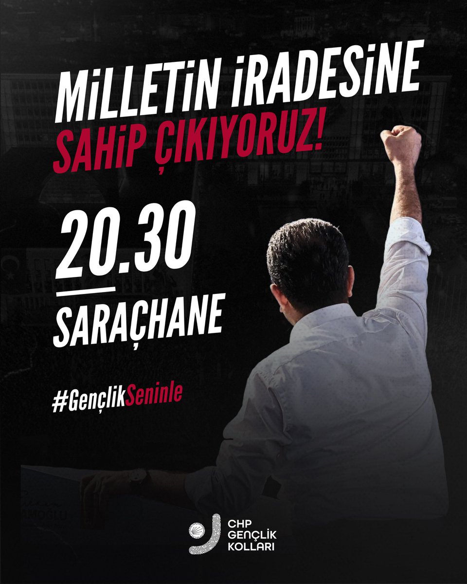 Milletin iradesine, milletin başkanına sahip çıkıyoruz!

Bu akşam Saraçhane’de buluşuyoruz.

🕖 20.30
📍Saraçhane İBB Binası

#GençlikSeninle