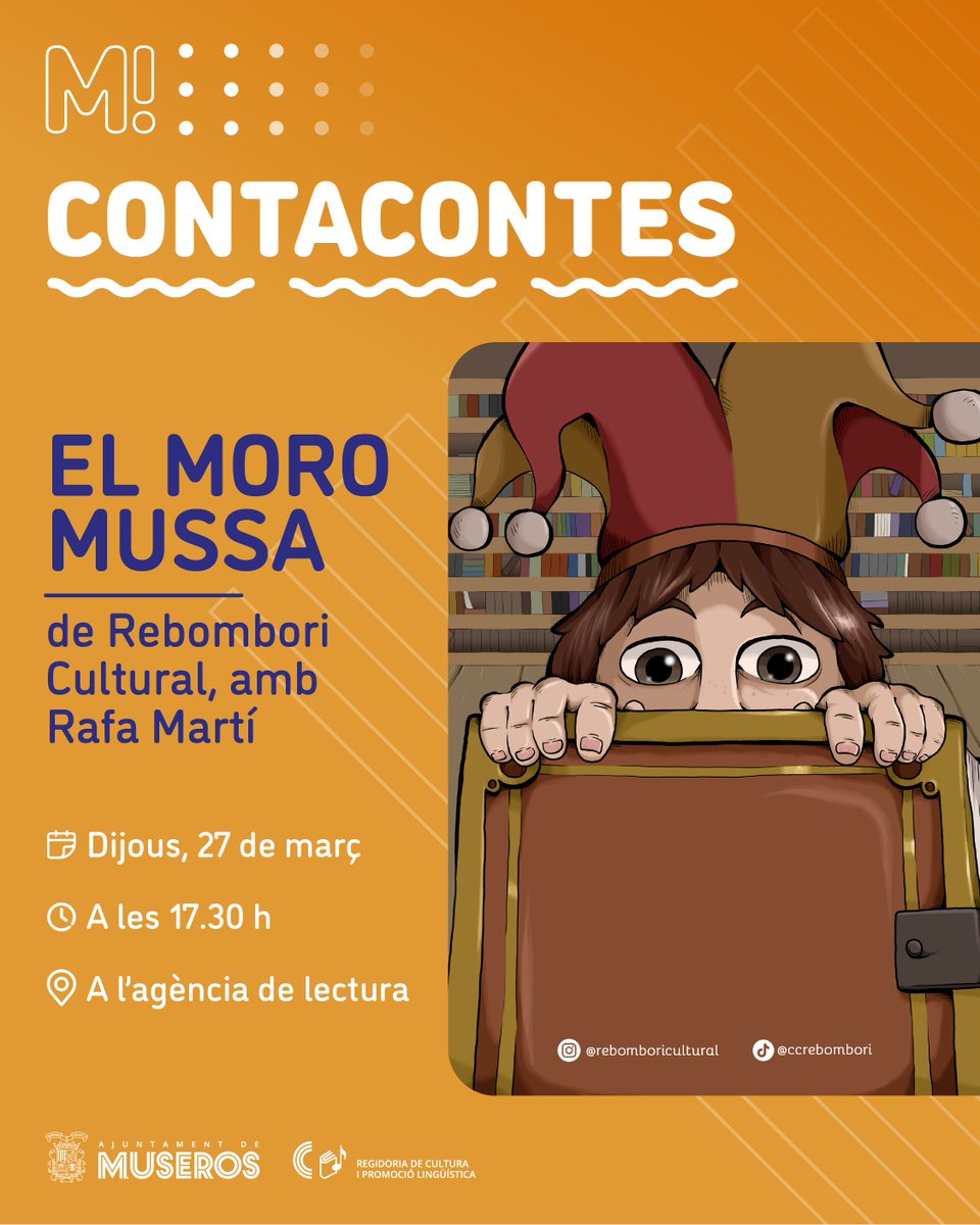 🎭 Tornen els contacontes a l’agència de lectura! Dijous, 27 de març, a les 17.30 h, tindrà lloc el contacontes ‘El Moro Mussa’, de Rebombori Cultural, amb Rafa Martí.

Vos esperem! 👋
