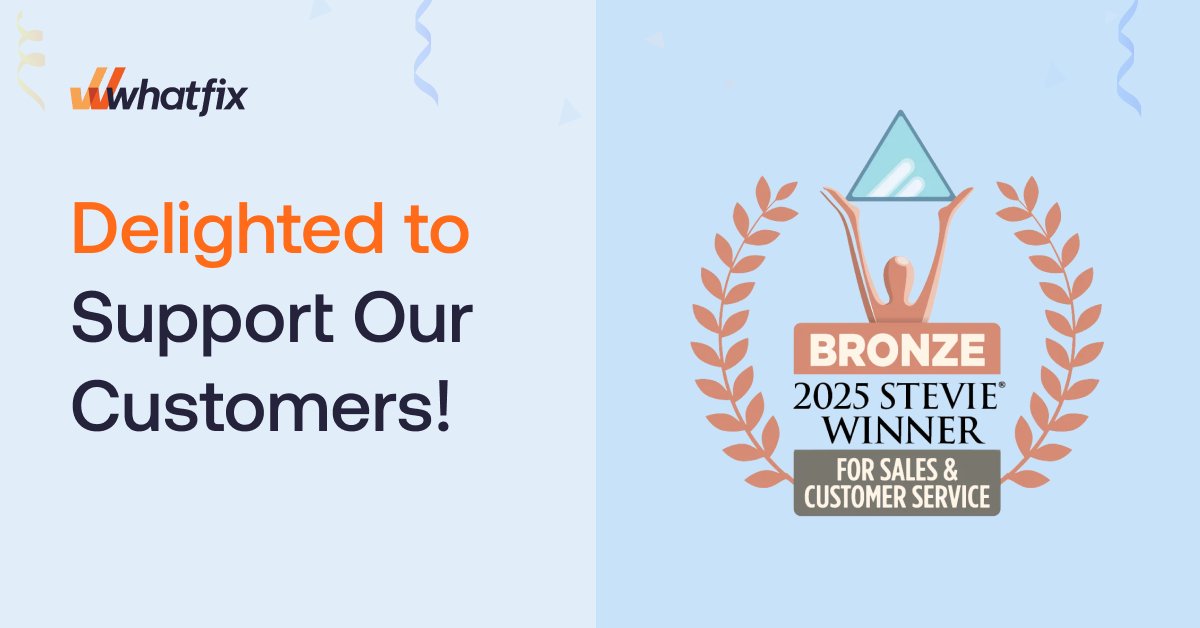 We are very grateful to our incredible customers for their trust and partnership. Thanks to them, Whatfix has been recognized as a Bronze winner in The Stevie® Awards 2025 for Sales &amp; Customer Service in the Customer Service Department of the Year category!

This recognition