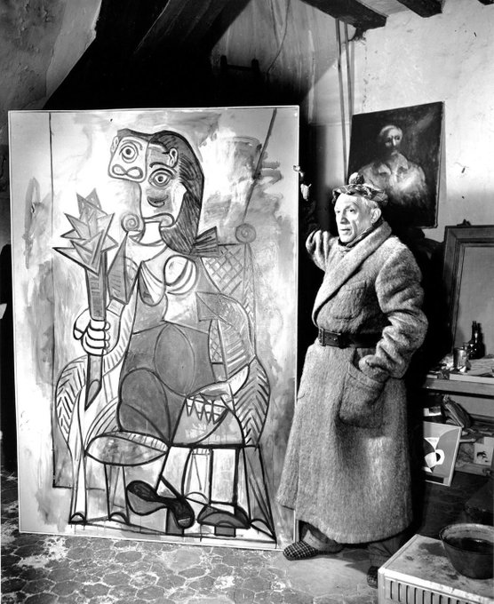 Pablo Picasso in his studio, Paris, 1944.