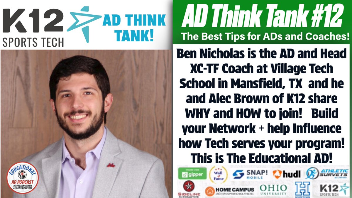 Jake von Scherrer, CMAA The Educational AD Podcast (@jakestouchdown) on Twitter photo Ben Nicholas of Village Tech Schools (TX) + Alec Brown of <a href="/K12SportsTech/">K12 Sports Tech</a> are on The Educational AD!
open.spotify.com/episode/2b3bAw… <a href="/coach_ad/">Coach & AD Magazine</a> <a href="/NIAAA9100/">NIAAA</a> <a href="/OfficialTHSADA/">THSADA</a> <a href="/NFHS_Org/">NFHS</a> <a href="/THSCAcoaches/">THSCA</a> <a href="/PrepRedzoneFL/">Prep Redzone Florida</a> <a href="/villagetechbb/">Village Tech Boys Basketball</a> <a href="/BenNicholas47/">Coach Ben Nicholas</a> <a href="/MikeCunningham/">I ❤️ T&F Coaches!</a> <a href="/OfficialTHSADA/">THSADA</a> <a href="/THSCAcoaches/">THSCA</a> Ben Nicholas of Village Tech Schools (TX) + Alec Brown of <a href="/K12SportsTech/">K12 Sports Tech</a> are on The Educational AD!
open.spotify.com/episode/2b3bAw… <a href="/coach_ad/">Coach & AD Magazine</a> <a href="/NIAAA9100/">NIAAA</a> <a href="/OfficialTHSADA/">THSADA</a> <a href="/NFHS_Org/">NFHS</a> <a href="/THSCAcoaches/">THSCA</a> <a href="/PrepRedzoneFL/">Prep Redzone Florida</a> <a href="/villagetechbb/">Village Tech Boys Basketball</a> <a href="/BenNicholas47/">Coach Ben Nicholas</a> <a href="/MikeCunningham/">I ❤️ T&F Coaches!</a> <a href="/OfficialTHSADA/">THSADA</a> <a href="/THSCAcoaches/">THSCA</a>
