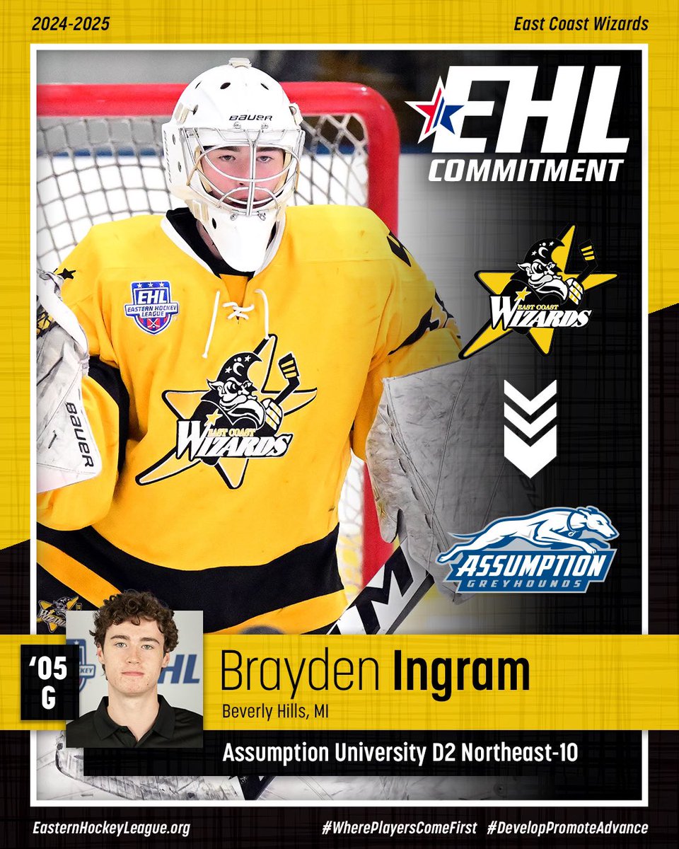 Brayden Ingram Commits to Assumption University    

Wizards Veteran Goaltender to join Greyhounds for 2025-2026 season.

🔗: bit.ly/4bukytW

#WherePlayersComeFirst