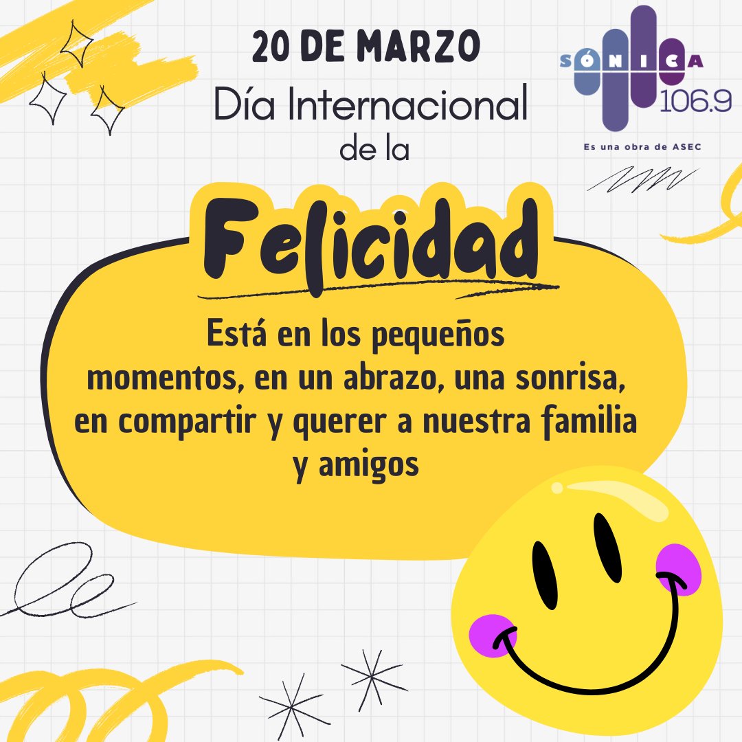 😃💫 La felicidad está en los pequeños momentos: acompañados de una buena canción .Hoy celebremos lo que nos hace bien y compartamos alegría. 🌞💛 ¿Qué te hace feliz? #DíaInternacionalDeLaFelicidad #ComparteTuAlegría