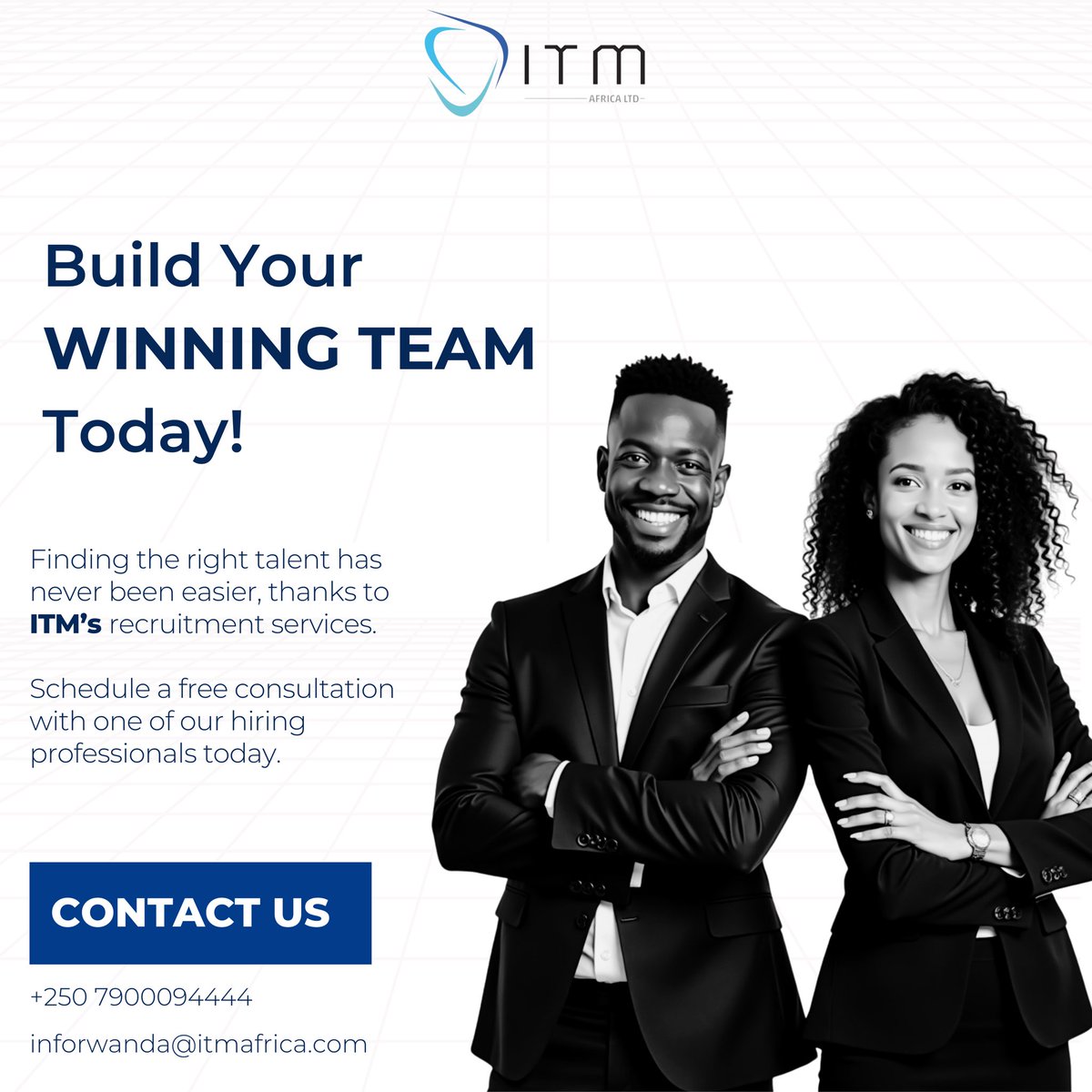 itmafricaltdrw's tweet photo. Finding the right talent just got easier! 

Let ITM Africa connect you with top professionals. 
Book a free consultation today!

#ITMAfrica #RecruitmentServices #Careers #JobSearch #JobAlert #HR #HumanResources #TalentAcquisition #RwandaTalent #RwandaJobs #JobsinRwanda #Training https://t.co/pL4E3pkHh4