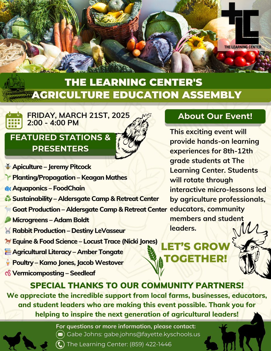 TLCWhiteTiger's tweet photo. Tomorrow, March 21st, TLC will be hosting our very first Agriculture Assembly. Parents, please note that we will have live animals on campus tomorrow, such as chickens, rabbits, and goats. https://t.co/c4WhctCTus