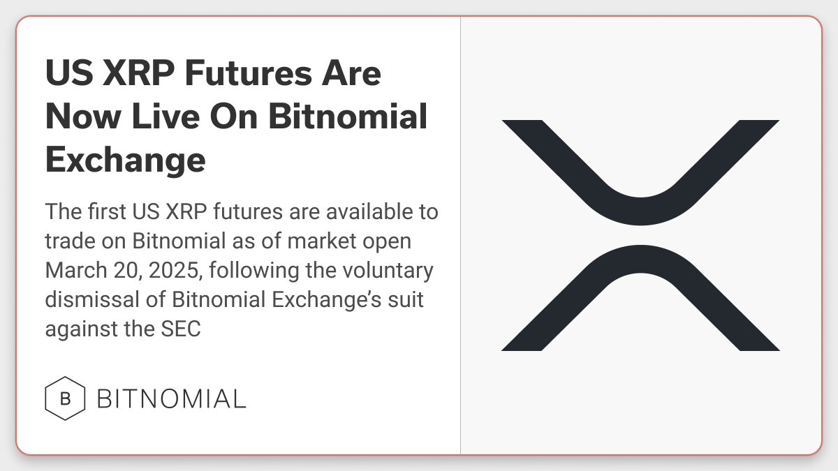 🚨NEW: Crypto derivatives exchange @Bitnomial has officially launched the  first @CFTC-regulated $XRP futures product.