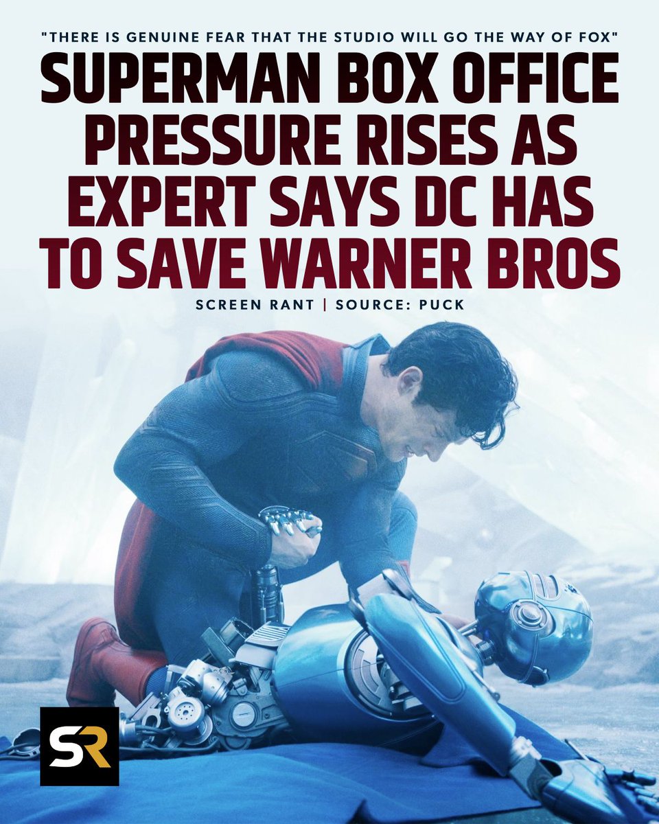 screenrant's tweet photo. "David [Zaslav] bet big that they can show the world that the DC I.P. can have real value. Superman is the first movie. That will set the tone. They have a tremendous amount riding on it." - experts claiming that WBD is very dependent on Superman's performance through DC. 🍿 https://t.co/Q8MEHVa5mi