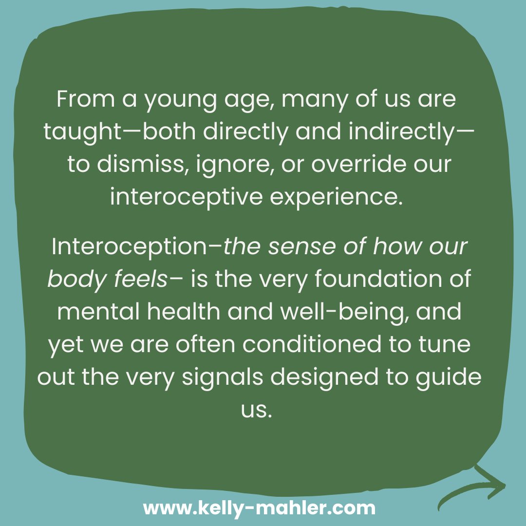 kmahlerkmahler's tweet photo. (1/2) From a young age, many of us are taught—both directly and indirectly—to dismiss, ignore, or override our interoceptive experience. Interoception–the sense of how our body feels– is a primary foundation of mental health and well-being, and yet we are conditioned to tune out https://t.co/q4PjLM2FbJ