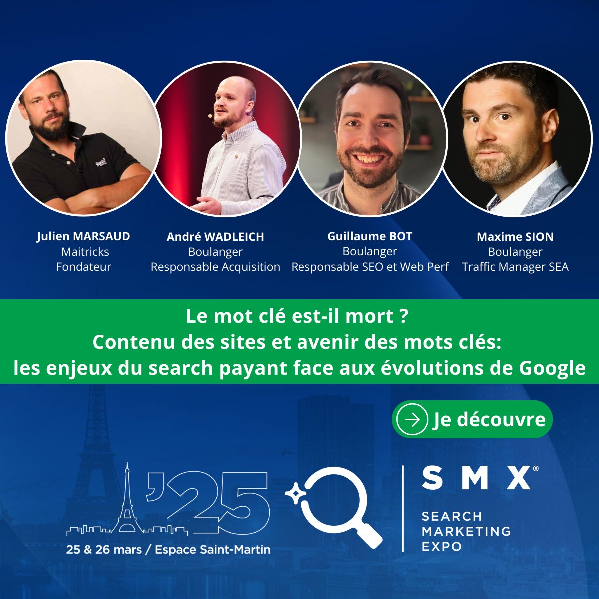 Le mot clé est-il mort ? Contenu des sites et avenir des mots clés: les enjeux du search payant face aux évolutions de Google.

Rendez-vous au SMX dans une semaine pour explorer ensemble l’avenir du search ! 

Infos et inscription ➡️  smxfrance.com/agenda/