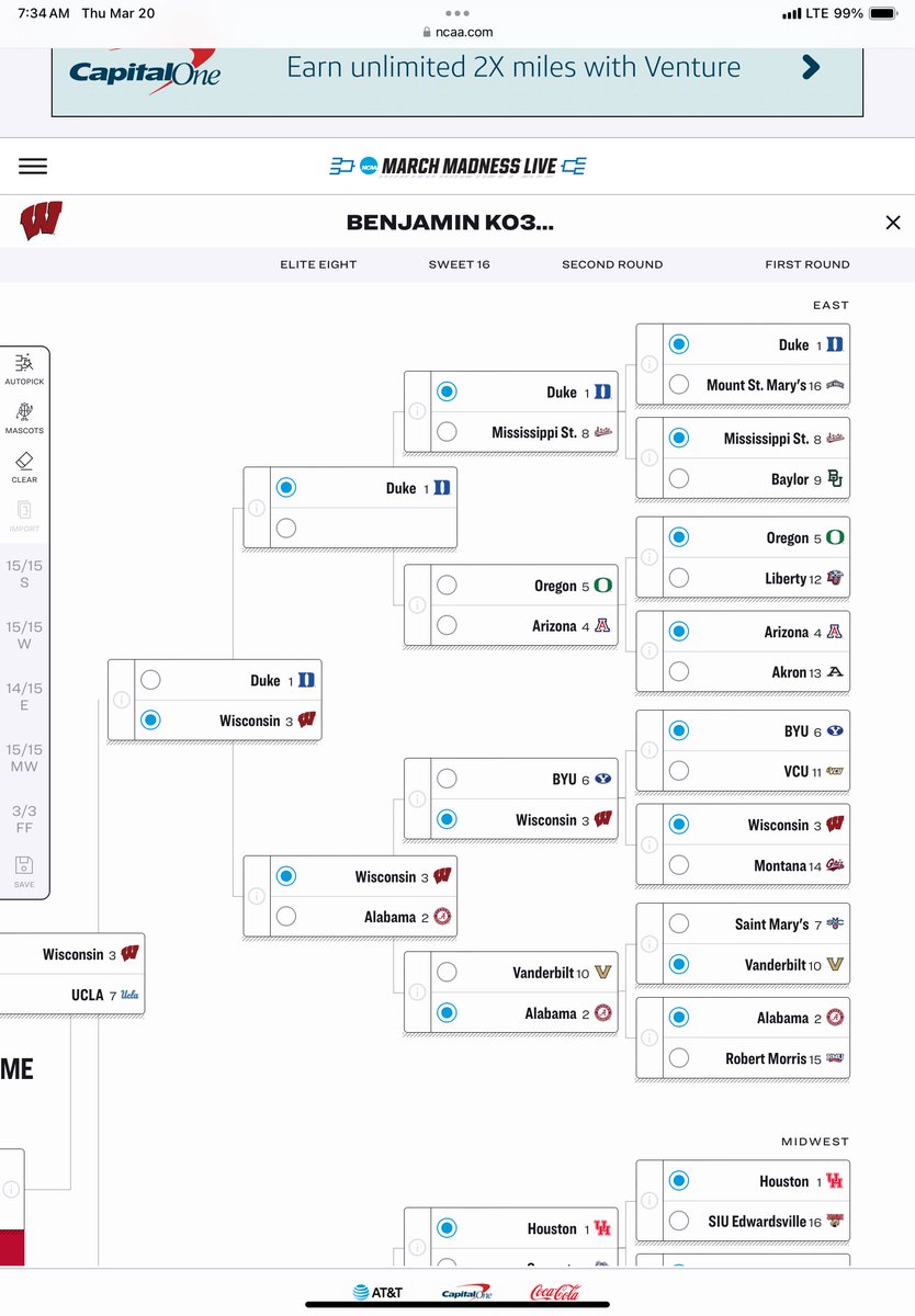 BookySg's tweet photo. 2/2 of my March madness bracket https://t.co/m9nrERGEF1