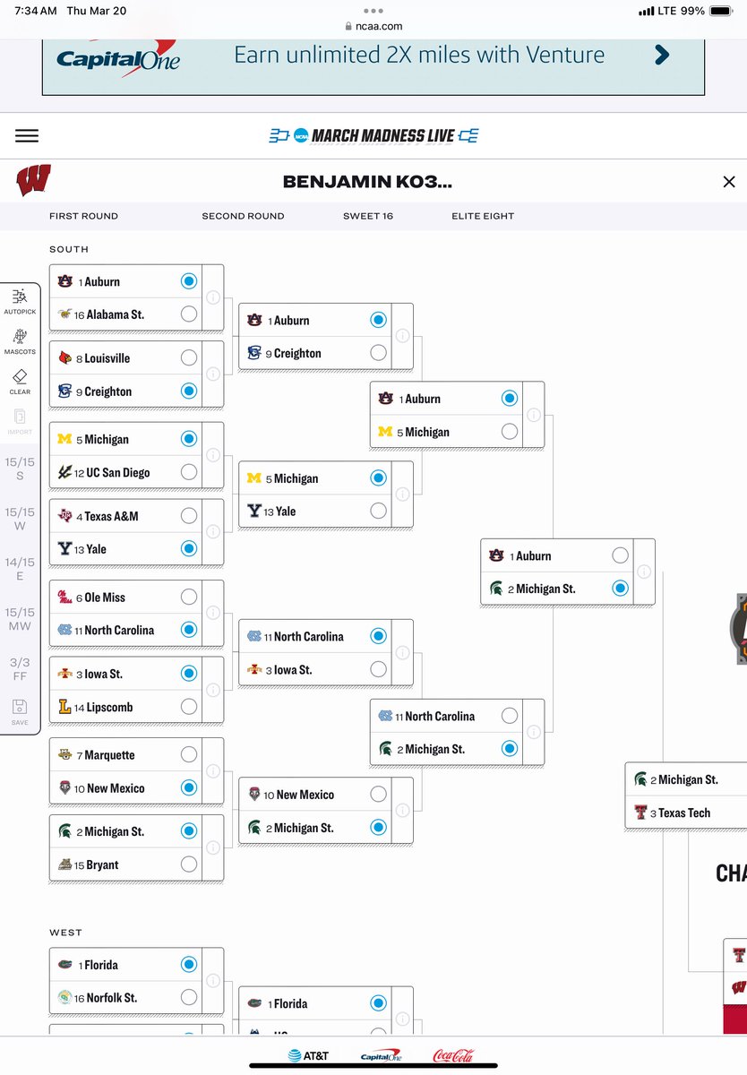 BookySg's tweet photo. 2/2 of my March madness bracket https://t.co/m9nrERGEF1