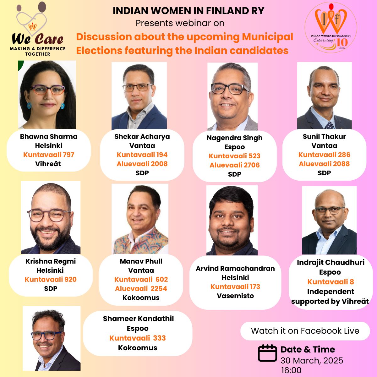 Indian Women in Finland webinar presenting Indian and Nepali candidates to voters. 
#kuntavaalit2025 #aluevaalit2025 
#municipalelections2025 #regionalelections2025 #localelections #finlandvotes