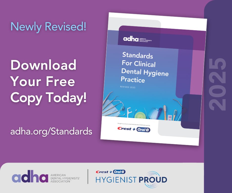 YourADHA's tweet photo. Just Released! The first revision since 2016 of the defining framework for excellence in dental hygiene – sponsored by Crest + Oral-B. Happy World Oral Health Day! Download at https://t.co/AzmSs0d0Sk  
#DentalHygiene #ProfessionalStandards #CrestOralB #WorldOralHealthDay https://t.co/7l8yL6CLDI