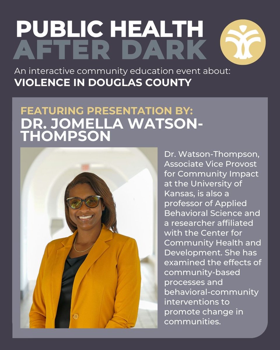 Lawrence-Douglas County Public Health (@ldchealth) on Twitter photo We look forward to seeing you at Public Health After Dark next Thursday, March 27th from 6:00 - 7:30 PM at the <a href="/lawrencelibrary/">Lawrence Public Library</a>!
We'll hear from a panel of Douglas County professionals including Dr. Jomella Watson-Thompson. For more information, visit the link in our bio. We look forward to seeing you at Public Health After Dark next Thursday, March 27th from 6:00 - 7:30 PM at the <a href="/lawrencelibrary/">Lawrence Public Library</a>!
We'll hear from a panel of Douglas County professionals including Dr. Jomella Watson-Thompson. For more information, visit the link in our bio.