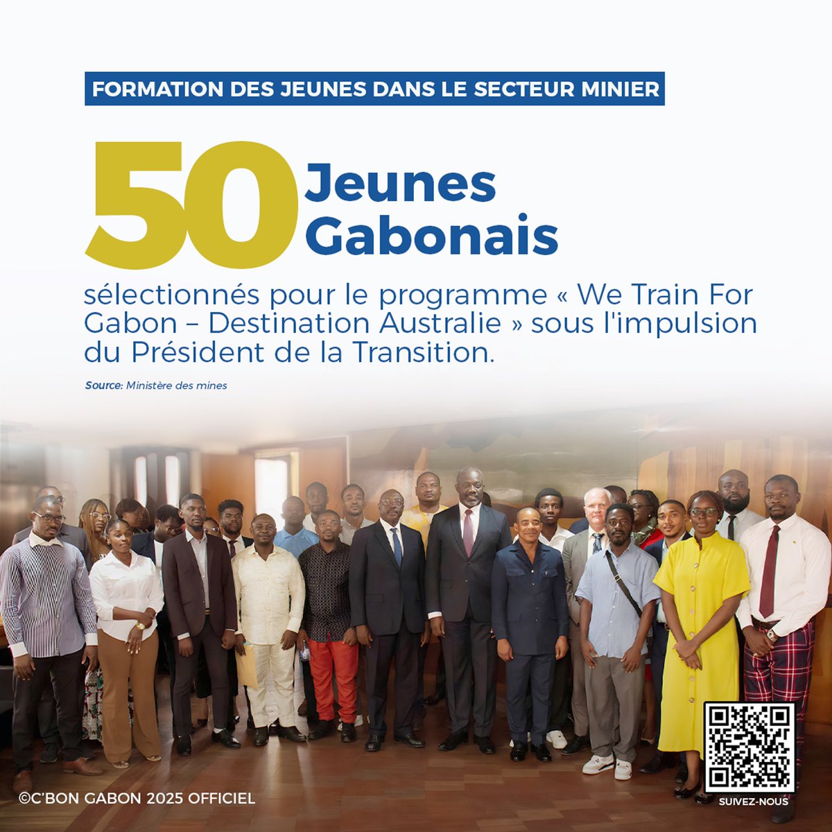 Le 12 mars 2025, sous l’impulsion du Président de la Transition Brice Clotaire <a href="/oliguinguema/">Brice Clotaire Oligui Nguema</a> , 50 jeunes Gabonais ont décollé pour l’Australie dans le cadre du programme « We Train For Gabon – Destination Australie ».

Portée par Ivindo Iron (Fortescue) en collaboration avec le