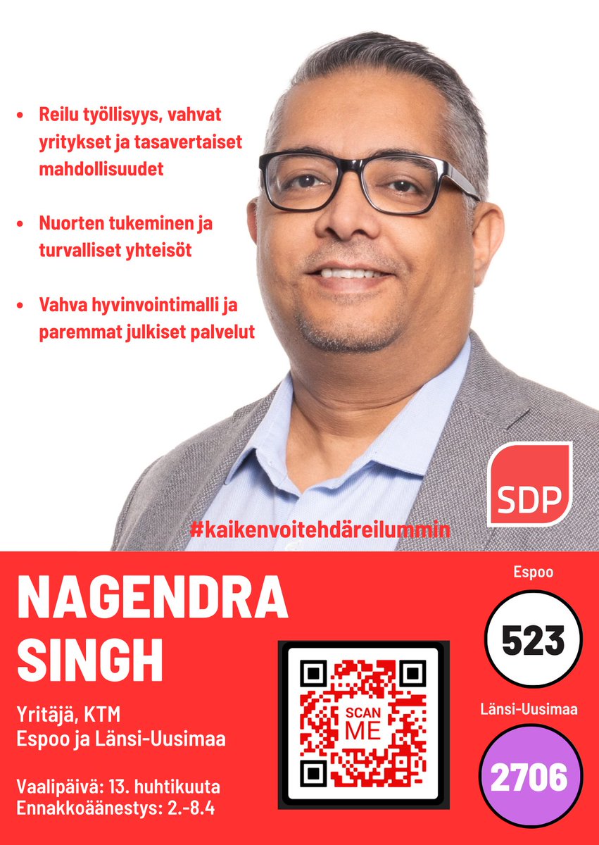 Election campaign fliers with voting numbers!
#523forEspoo and #2706forLänsiUusimaa 
#your_candidate_nagendra_singh #kaikenvoitehdäreilummin #kuntavaalit2025 #espoo #länsiuusimaa #aluevaalit2025 
<a href="/Demarit/">Sosialidemokraatit</a> <a href="/Demarinaiset/">Demarinaiset</a> <a href="/Demarinuoret/">Demarinuoret</a>