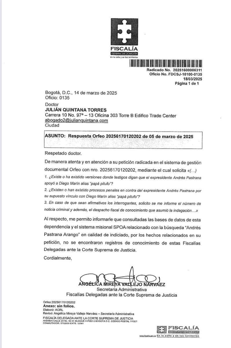 El mitómano <a href="/petrogustavo/">Gustavo Petro</a> me acusó falsamente de proteger a su patrocinador, alias Papá Pitufo, y de estar investigado por ello por la <a href="/FiscaliaCol/">Fiscalía Colombia</a>, entidad que contradice de plano sus mentiras. Exijo rectificación.