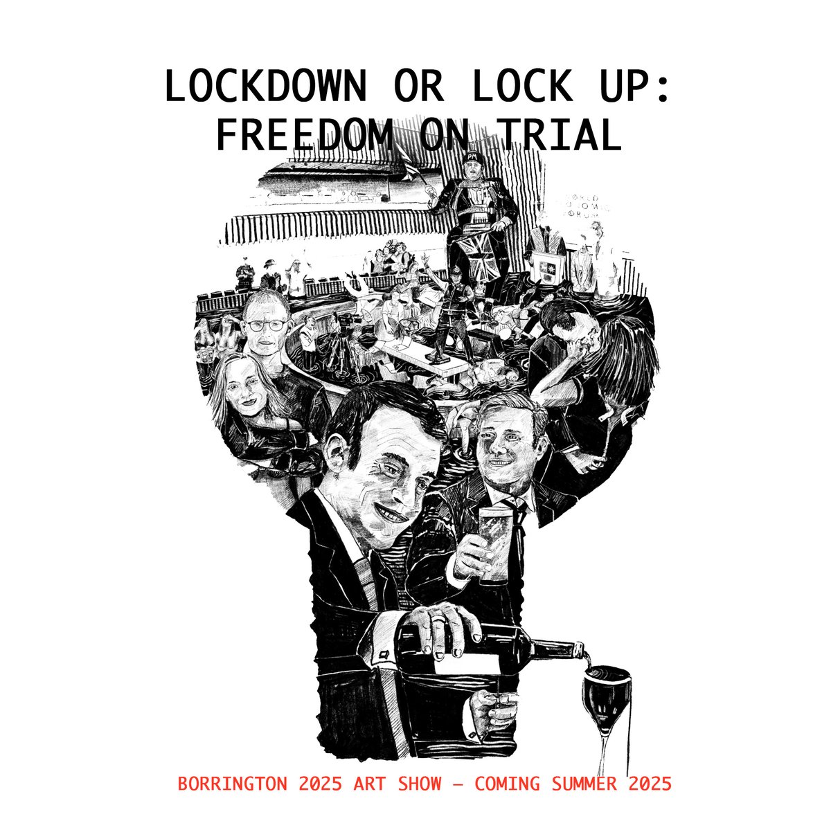 LOCKDOWN OR LOCK UP: FREEDOM ON TRIAL

Borrington 2025 Art Show – Coming Summer 2025
A world unraveling. A system built on deception. A society caught between enforced compliance and the illusion of choice.
For the first time, Borrington’s entire body of work since 2019 will be