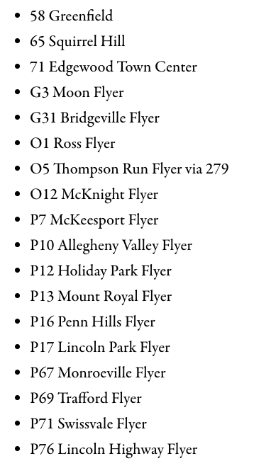 chwolfson's tweet image. 🚨 The Pittsburgh bus routes facing elimination if there's no boost in state funding:

Read more at @PublicSourcePA publicsource.org/prt-pittsburgh…