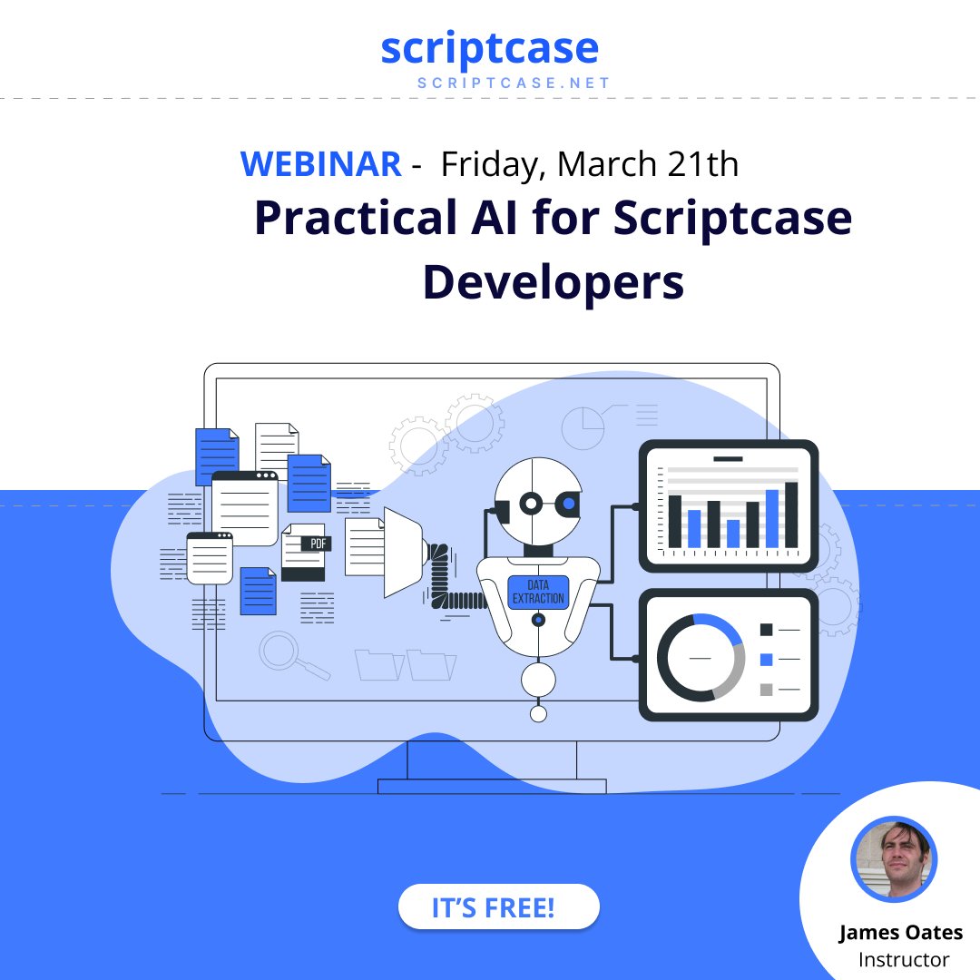 ScriptCaseSales's tweet image. 🤖 WEBINAR - Practical AI for Scriptcase Developers
In this webinar, we will explore how Artificial Intelligence can transform the way we develop applications with Scriptcase.
REGISTER: register.gotowebinar.com/register/49528…
#scriptcase #php #lowcode #webdevelopment #IA