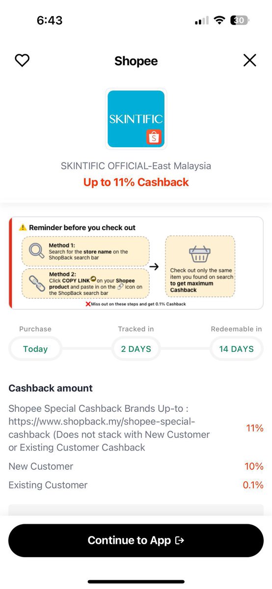 ezzahnor's tweet photo. Ni cara guna ShopBack utk shopping kat shopee:

1. Masuk Apps ShopBack
2. Search shopee dlm apps ShopBack 
3. Pastu search store or barang apa yg korang nak beli. 
4. Klik “Continue to App” &amp; dia akan direct ke Apps Shopee terus. Boleh check out mcm biasa! https://t.co/HTSDOscoOL