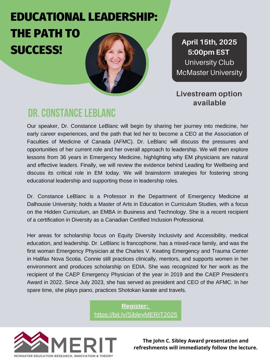The annual Sibley Lecture is taking place on April 15th at 5PM this year! Join us to watch Dr. Constance LeBlanc discuss her experience in educational leadership. The Sibley Award presentation and refreshments will take place afterwards. Register now: bit.ly/SibleyLecture2…
