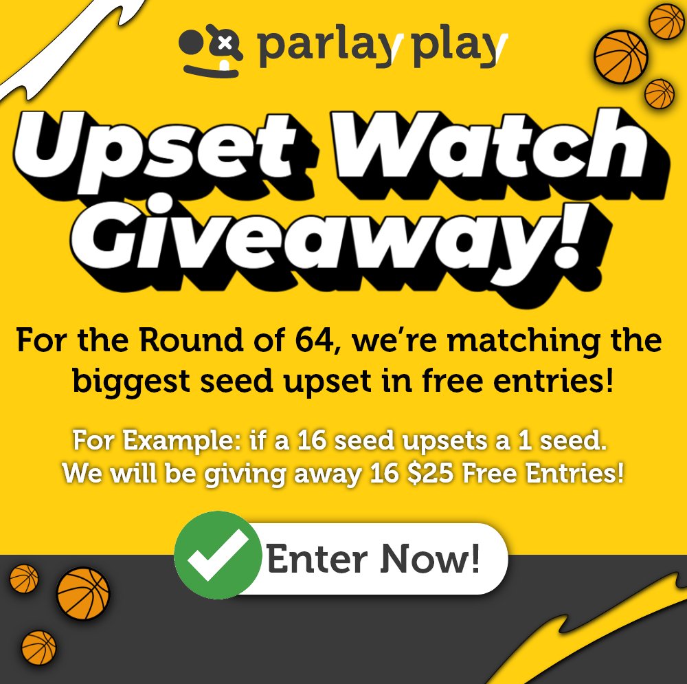 Upset Alert Giveaway! 🚨

For the Round of 64, we’re matching the biggest upset in $25 free entries! Bring on the madness! 🎉

To Enter:
🔹 Like &amp; RT this post
🔹 Comment your ParlayPlay username
🔹 Follow <a href="/parlay_play/">ParlayPlay</a>
Bonus points for your ParlayPlay March Madness picks!