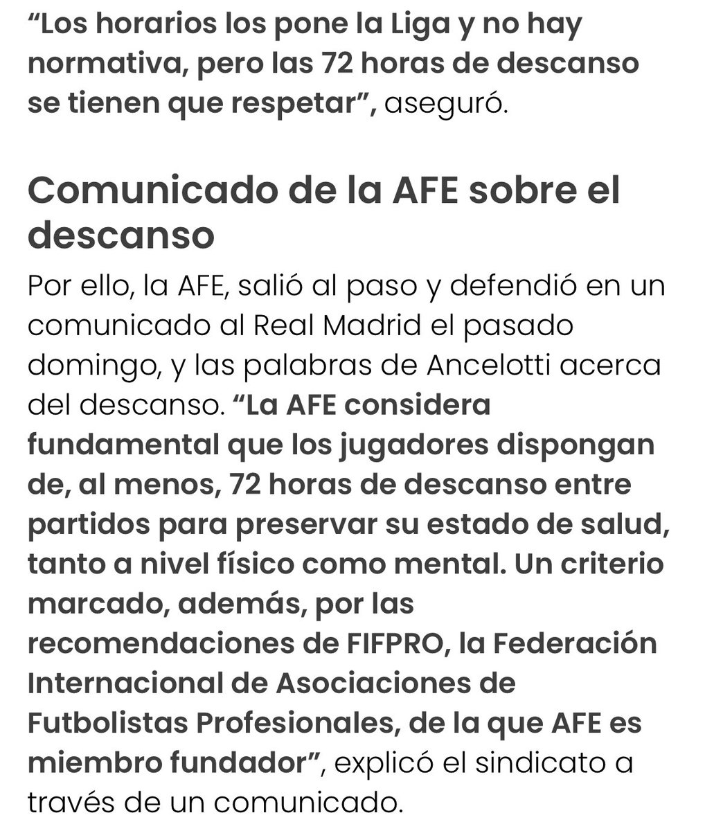 MartinMinan_'s tweet photo. La AFE del MADRIDISTA AGANZO se pronunció rápidamente a favor de las palabras de Ancelotti en la rueda de prensa post VIL-RM.

Hoy, la RFEF confirmó que el Barça jugará contra el Osasuna el 27 de marzo y menos de 72 horas después, jugará contra el Girona.

¿Habrá comunicado? https://t.co/28eM2Colrs