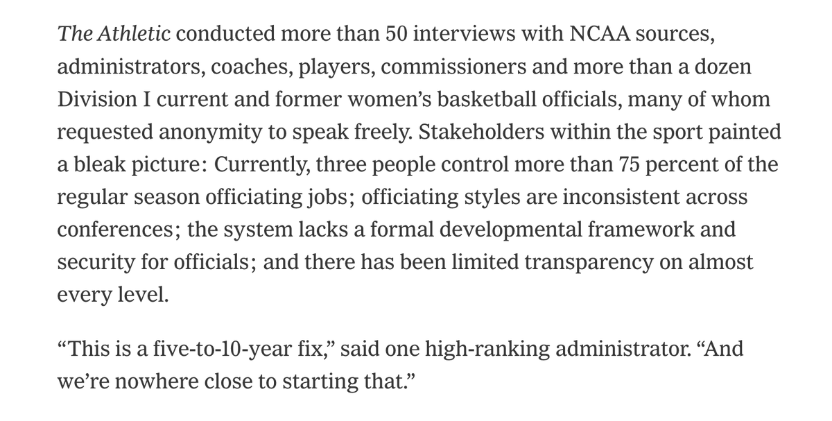 NicoleAuerbach's tweet photo. We all remember the egregious fouls in the Iowa-LSU national title game. But there's more — mixed messages, a lack of transparency &amp; "little fiefdoms." 

Women's college basketball officiating is facing a crisis moment. 

From @ChantelJennings and me: https://t.co/fdCPsjMJQx https://t.co/LSLuGxevol
