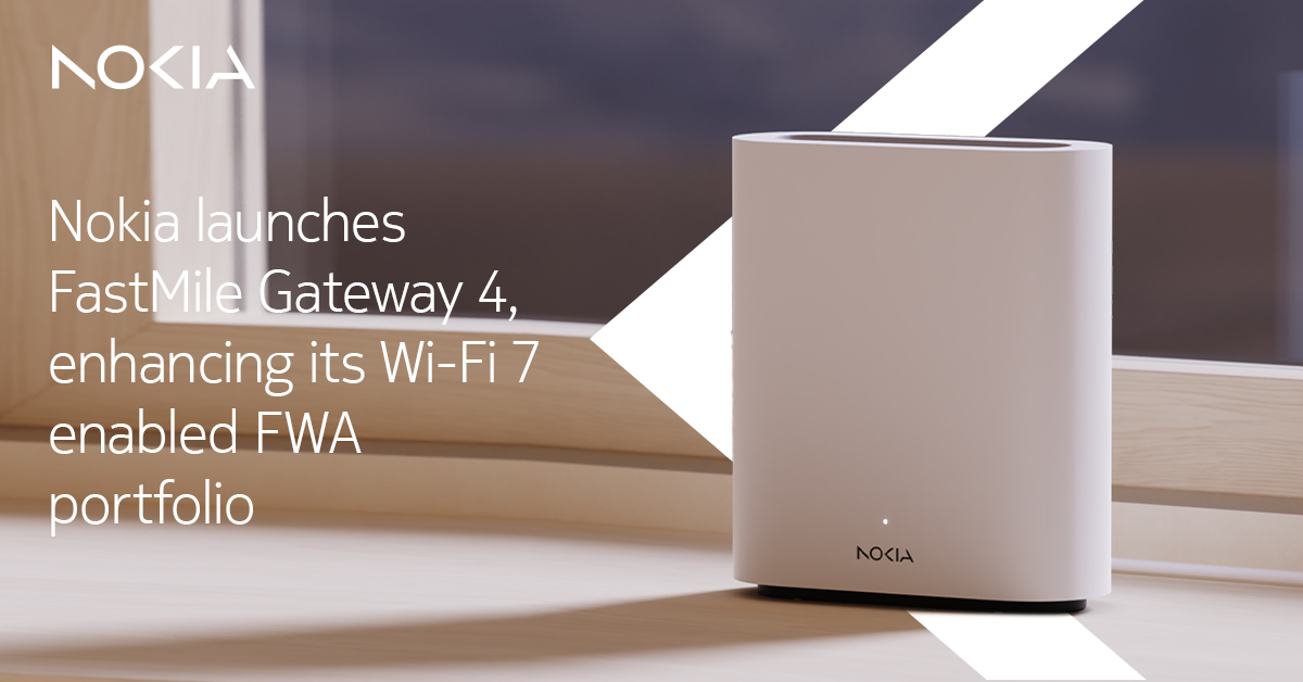 #5G FWA brings high-speed #broadband to the home: #WiFi7 ensures it stays fast inside the home. Meet the Nokia FastMile Gateway 4, our Wi-Fi 7-enabled 5G FWA gateway which delivers a seamless broadband experience. Learn more: nokia.ly/4iGcXe5

#FWA