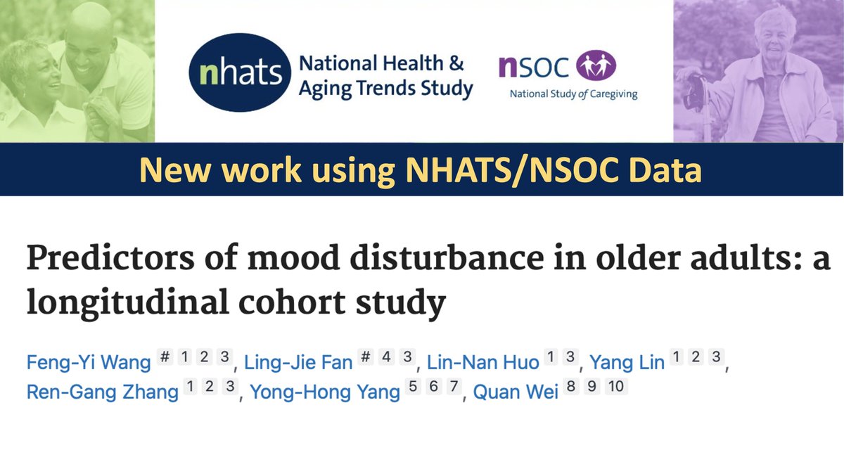 New work using #NHATS/#NSOC by Dr. Feng-Yi Wang et al. in European Geriatric Medicine:

#Predictors of #mood #disturbance in #olderadults: a longitudinal cohort study

"#Socioeconomic status, #race, #health conditions, and #cognitive function are significant predictors of mood