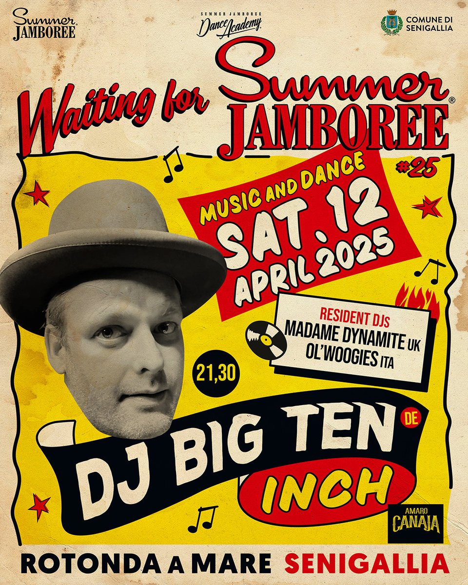 ✨ Waiting for Summer Jamboree #25! ✨
Sabato 12 aprile
Rotonda a Mare, Senigallia

🕰️21:30 – 02:30
🎫€16 + ttps://www.ciaotickets.com/it/biglietti/waiting-for-summer-jamboree-25

💃🕺 Keep the rhythm in your feet &amp; don’t miss a beat as we wait for Summer Jamboree 25! ☀️🏖️