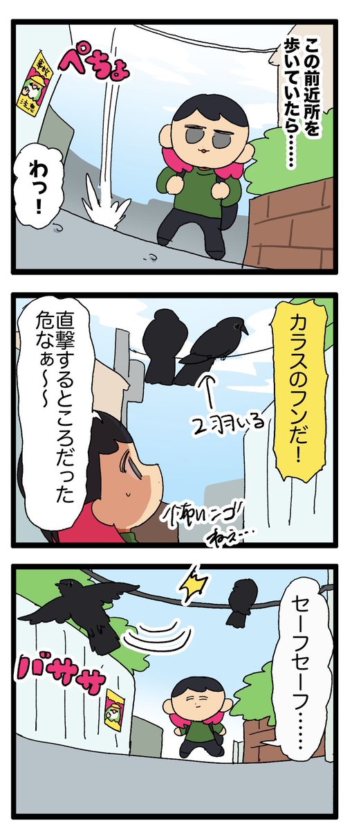 カラス、確実に頭上からこっち狙ってきてるよなぁと思うことがある🧐

2049 #えるポピの絵日記かくところ 