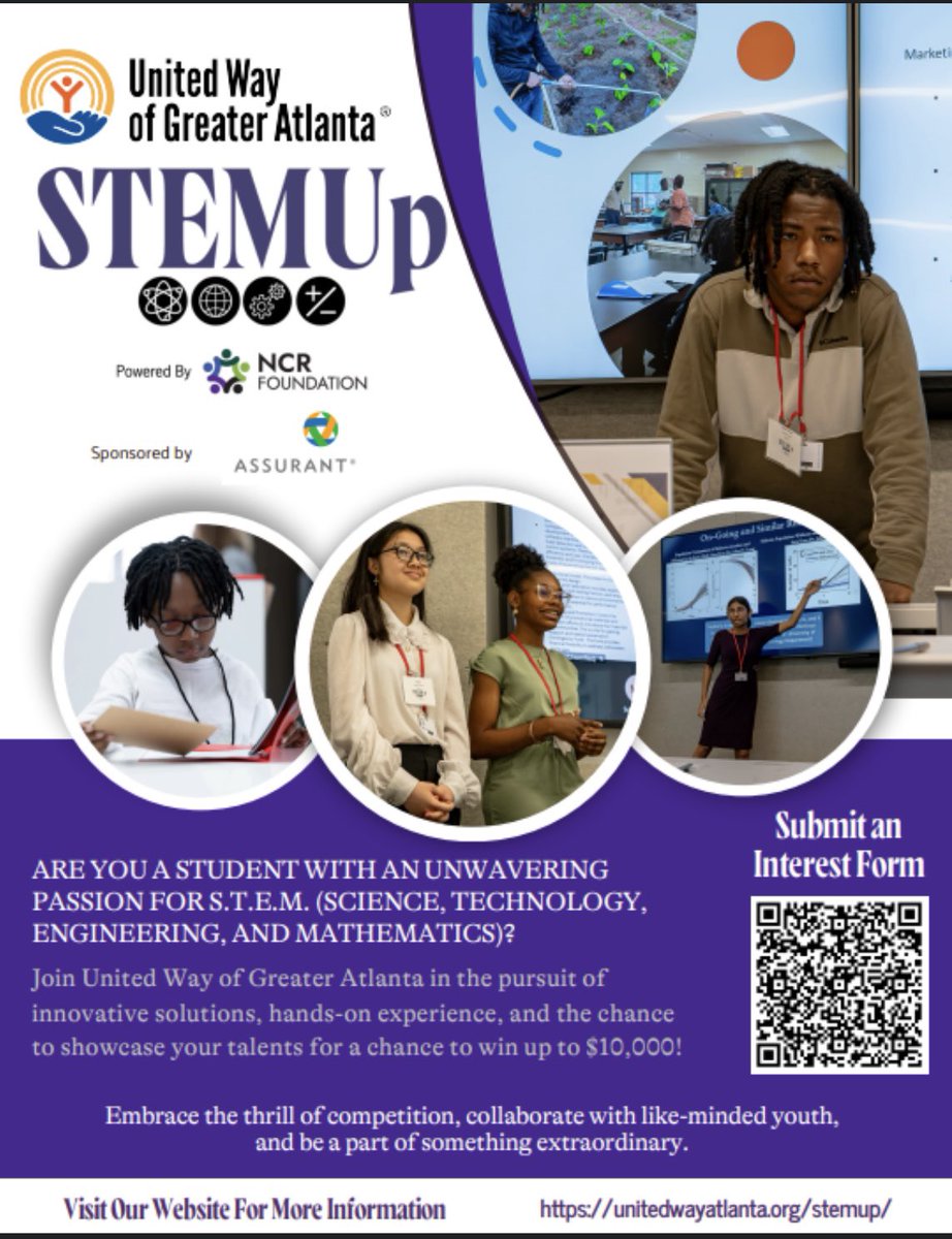 Riverwood Student Supports (@ricscounseling) on Twitter photo 📣Hey Raiders! If you have an interest in STEM check out this program with The United Way! Click the QR Code for more information. <a href="/unitedwayatl/">United Way of Greater Atlanta</a> 📣Hey Raiders! If you have an interest in STEM check out this program with The United Way! Click the QR Code for more information. <a href="/unitedwayatl/">United Way of Greater Atlanta</a>