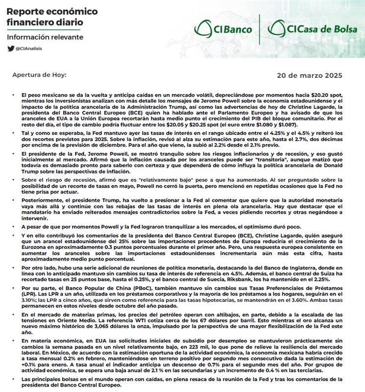 CIAnalisis's tweet photo. El peso mexicano se da la vuelta y anticipa caídas en un mercado volátil, depreciandose hacia $20.20 spot. Los inversionistas analizan con detalle las declaraciones de Jerome Powell, presidente del #Fed. Destaca también los comentarios de la presidente del @ecb, Christine Lagarde https://t.co/J4YjaCudxg