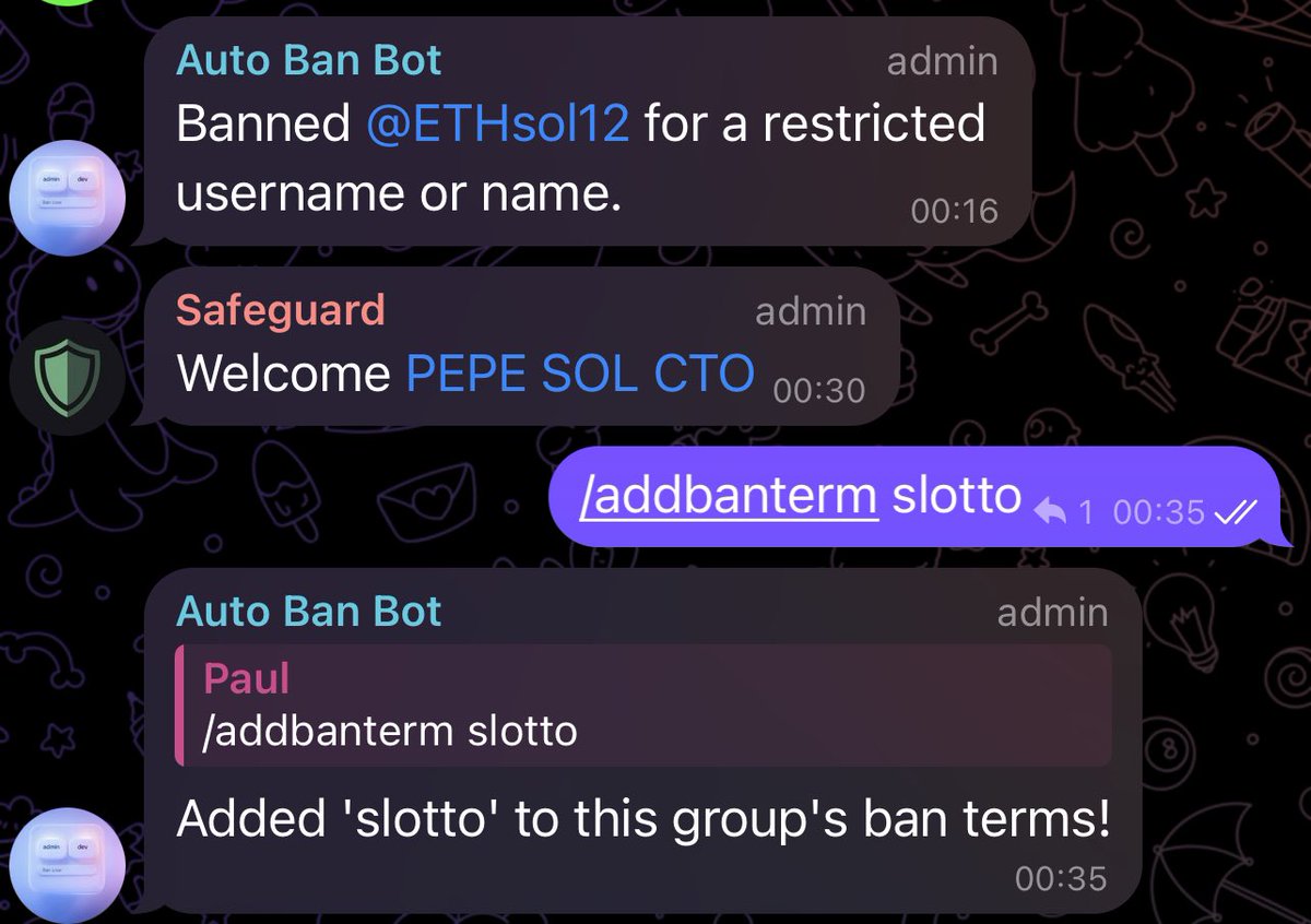 crzypeas's tweet image. Spammers ruining your Telegram group? @AutoBanning_Bot auto-bans them. 

Free bans accounts named Admin or Dev or $10/mo (500 Stars) for custom rules. 

Add it: t.me/AutoBanning_Bot #SpamFree