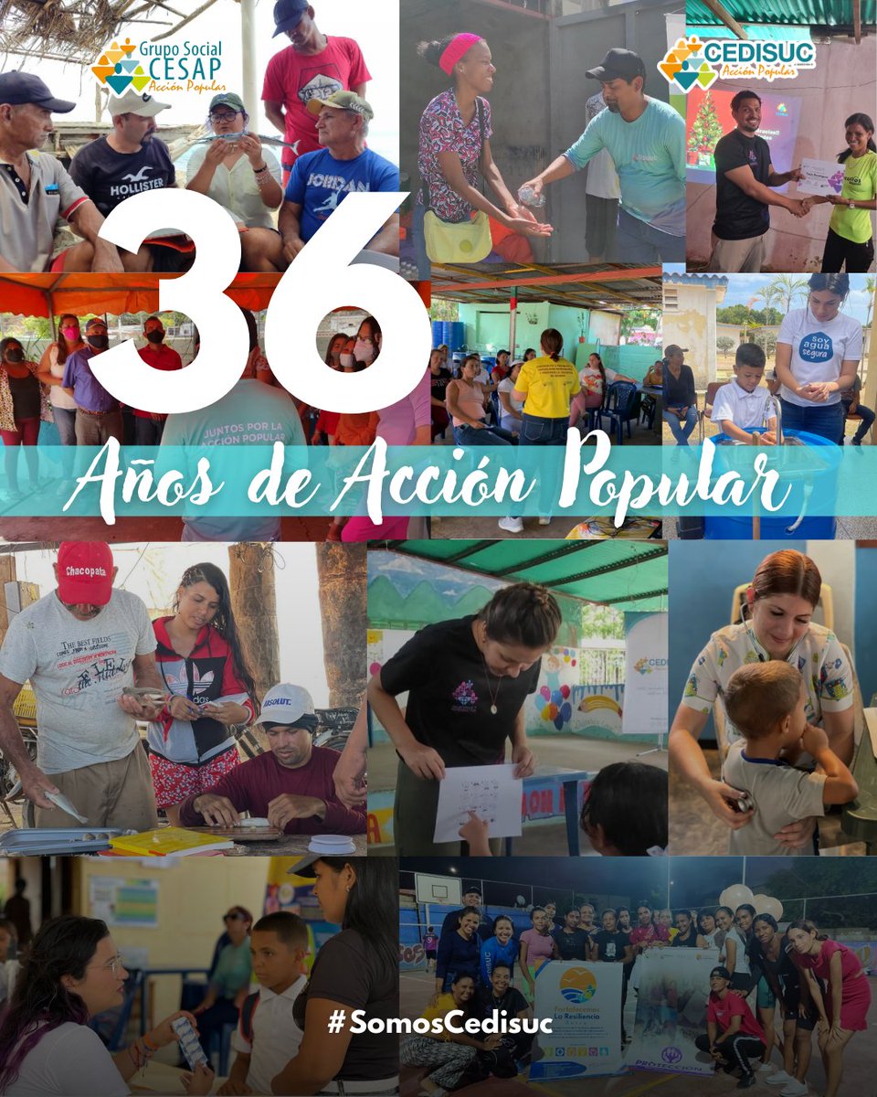 cedisuc_ve's tweet photo. Este 2025 celebramos 36 años de #AcciónPopular.
Agradecemos a todos los que han sido parte de este camino: trabajadores, voluntarios y a nuestras comunidades del #oriente del país. 

¡Juntos continuamos cambiamos vidas para construir futuro!

#SomosCedisuc #Venezuela #Cumaná https://t.co/itHhzdml4v