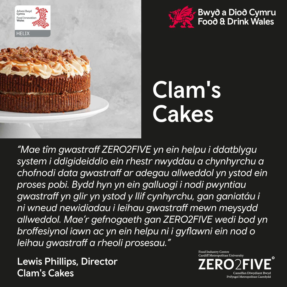 Mae Clam’s Cakes Ltd yn cyflenwi eu cacennau wedi’u gwneud â llaw, hambyrddau pobi, myffins a bisgedi i gaffis a siopau coffi ledled y wlad. Mae ein harbenigwyr gwastraff yn cefnogi Clam's Cakes i fonitro a lleihau gwastraff yn eu becws. zero2five.org.uk/cy/services/ll…