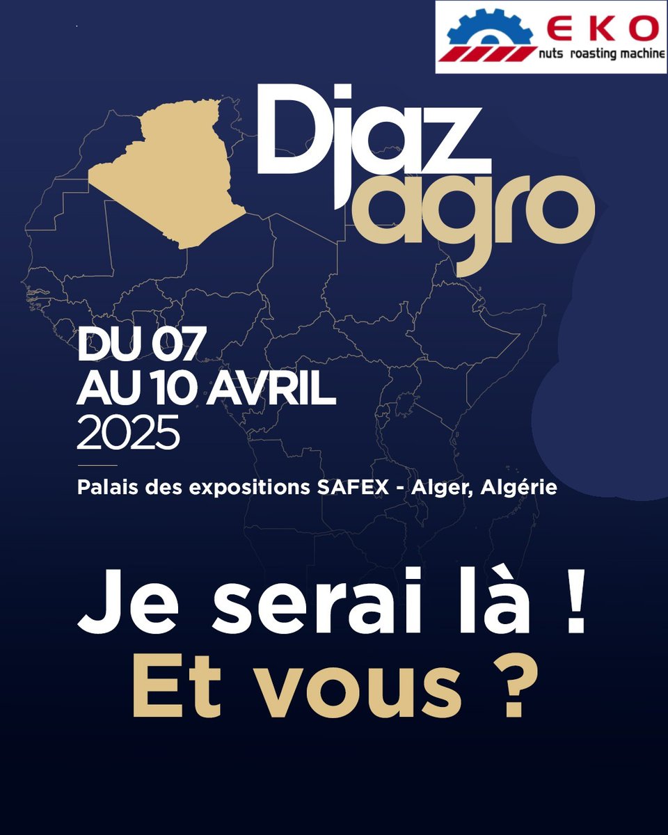 ekoroast's tweet image. Ekoroast Nuts Roasting Machinery Djazagro
We will exhibit at Djazagro 2024 Fair during April 7 2025 - April 10 2025 in Algeria,If you are there then welcome to visit us, Our Stand is HallC, CC103
ekoroast.com
ekoficoffeemachine.com
#Ekoroast #Ekofi #KMSMachine