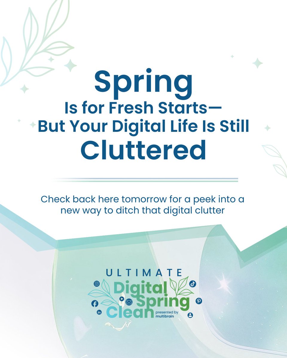 multibrain's tweet image. You’ve swapped sweaters for sundresses and started freshening up your space—but what about your digital mess? If your inbox is overflowing, it’s time for a real spring cleaning. Stay tuned for the ultimate decluttering strategy you didn’t know you needed! #digitaldeclutter