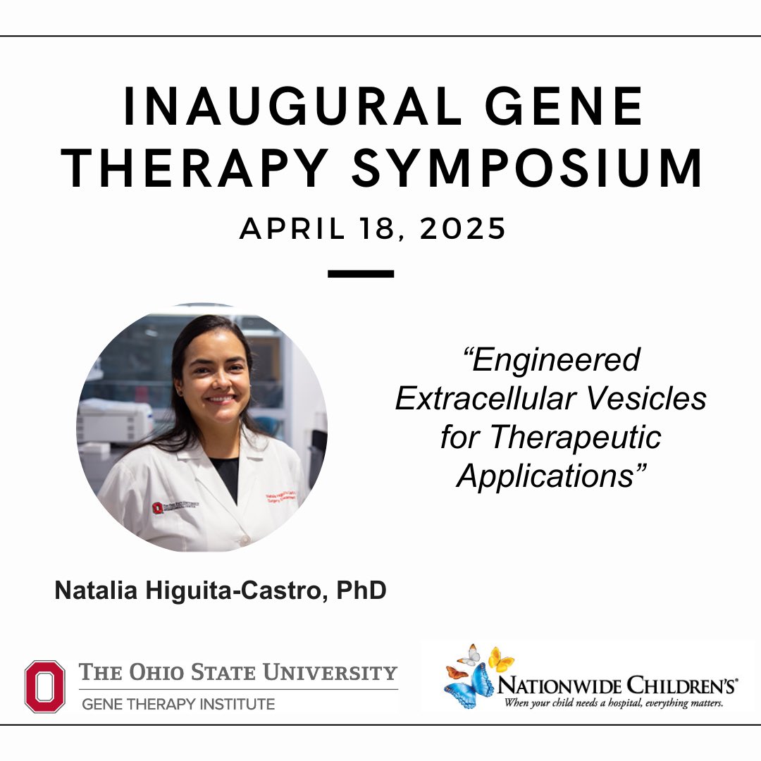 Gene Therapy Institute at Ohio State University (@osugenetherapy) on Twitter photo Weāll also hear from Natalia Higuita-Castro, PhD (<a href="/nhc_nanomedlab/">Natalia Higuita-Castro</a>) on āEngineered Extracellular Vesicles for Therapeutic Applicationsā š§¬ #genetherapy Weāll also hear from Natalia Higuita-Castro, PhD (<a href="/nhc_nanomedlab/">Natalia Higuita-Castro</a>) on āEngineered Extracellular Vesicles for Therapeutic Applicationsā š§¬ #genetherapy