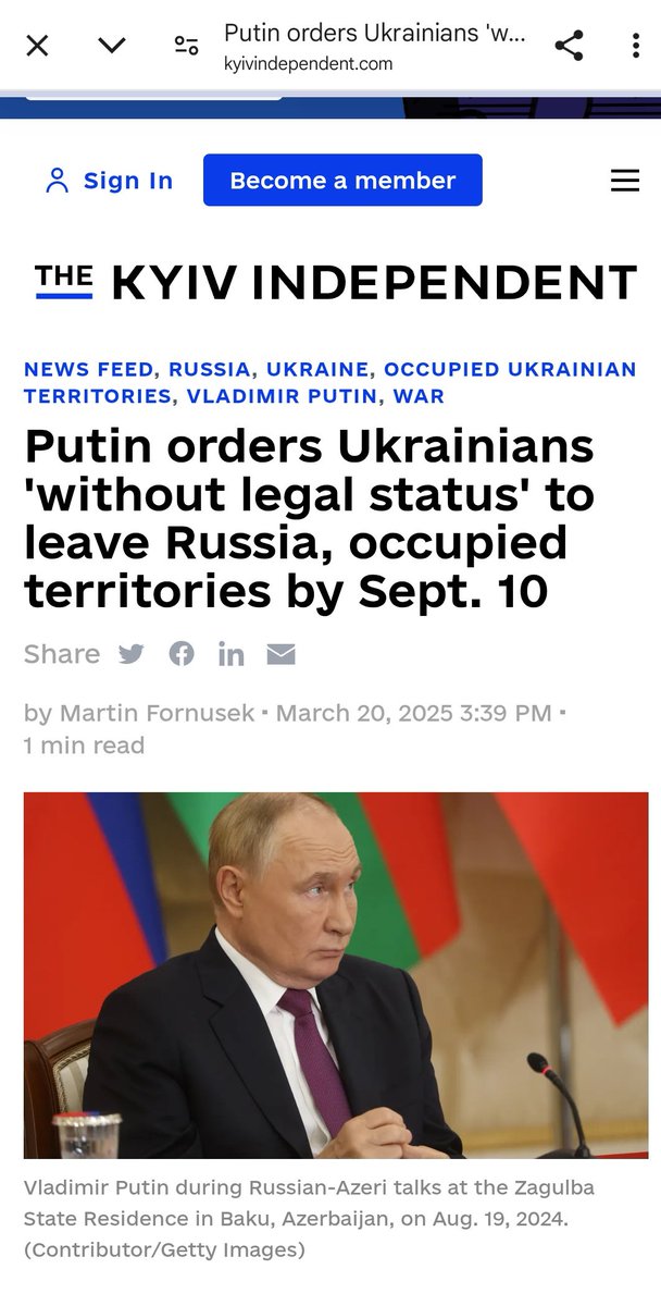 DanaSLJL's tweet photo. "Ukrainian citizens residing in russia and russian-occupied territories of Ukraine must leave by Sept. 10 or "regulate their legal status," according to an official decree signed by Putin"!!😡! @IntlCrimCourt #RussiaIsATerroristState #TrumpIsARussianAsset https://t.co/8pI71QlaMw https://t.co/rxy0ZLMG0i
