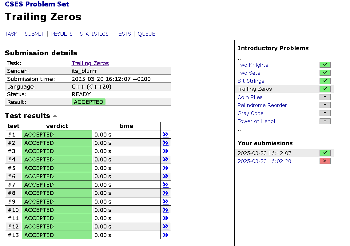 error404ashh's tweet image. #day3 #cses Solved Bit Strings and Trailing Zeros