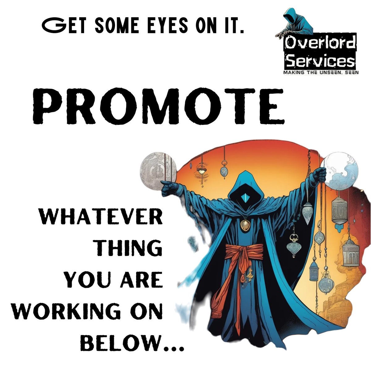 Get some eyes on it.

We're all different, and we all like to work on different things.

Promote that Thing you're working on below, and we'll repost it