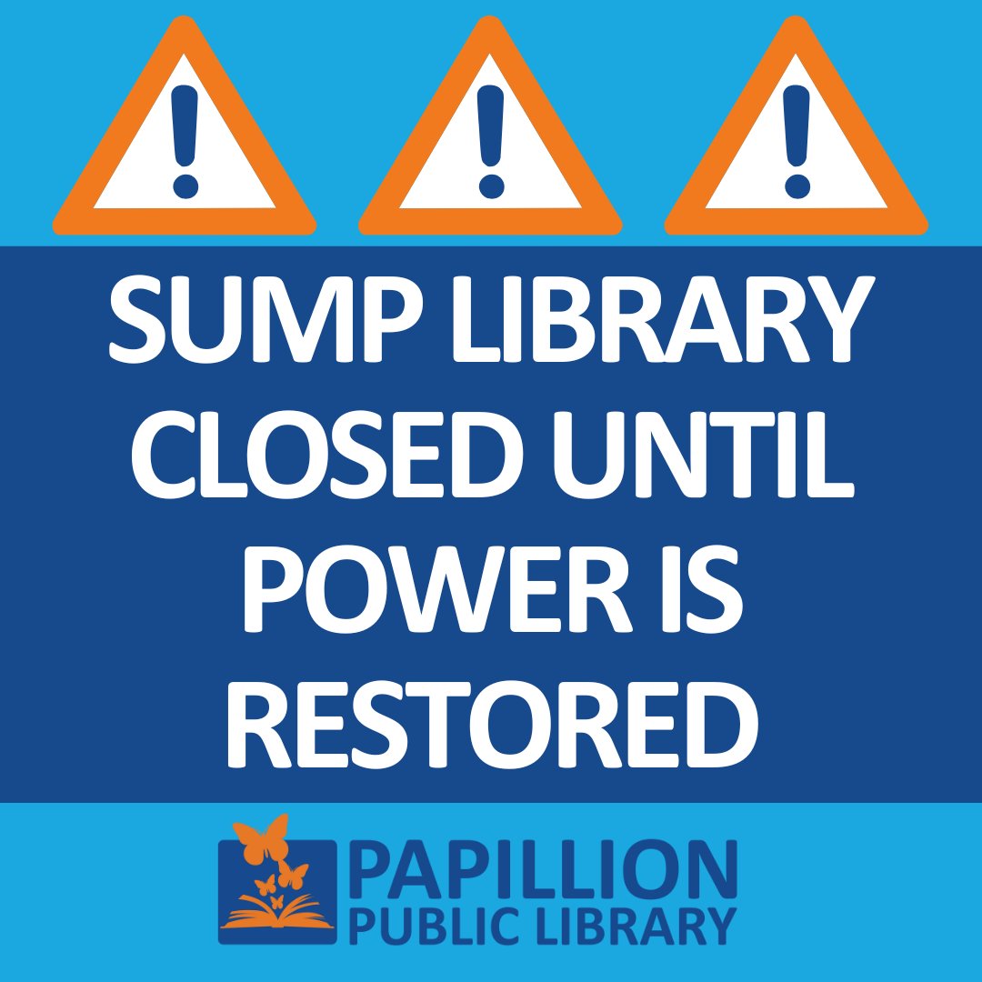 The Sump Memorial Library is without power and will remain closed for the time being. We will update social media and website as the situation changes. We apologize for any inconvenience.

The Digital Library at Papillion Landing is open and you can visit for computer or charging